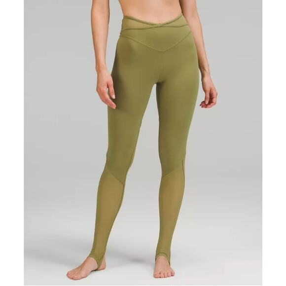 lululemon athletica Pants - Lululemon Women's Nulu Crisscross Mesh Stirrup Tight Brozen Green Leggings Sz 4